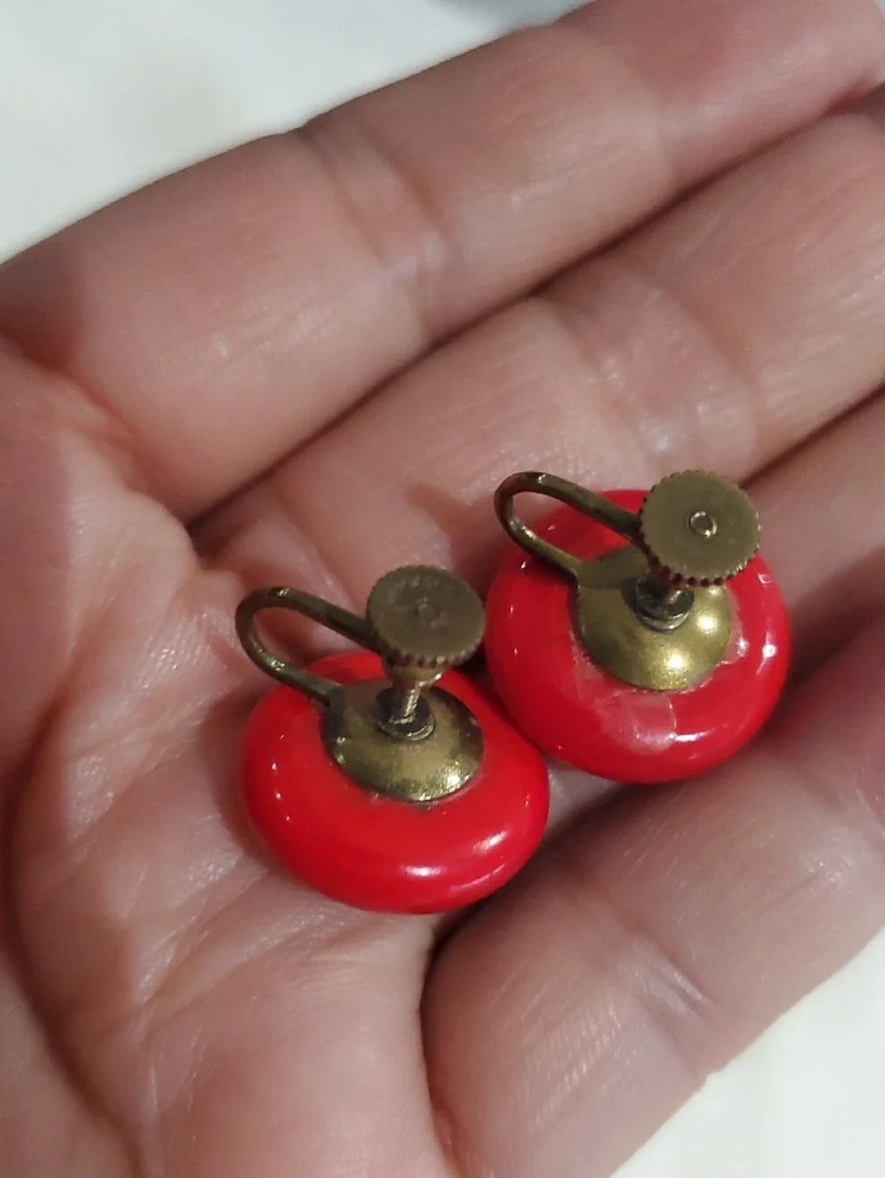 Vintage Bright Red Dome Screw Back Earrings - Women's Jewelry